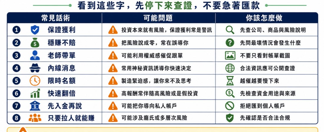 高收益投資詐騙常見話術整理：看到這些字要小心