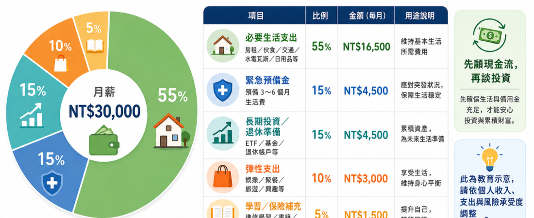 月薪 3 萬怎麼理財?新手資金分配範例